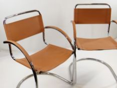 EFFEZETA: A PAIR OF LEATHER & TUBULAR STEEL CHAIRS, tan leather stamped 