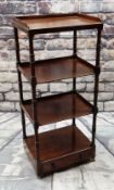 EARLY 19TH CENTURY MAHOGANY FOUR-TIER WHATNOT, 3/4 gallery top, turned supports, drawer base,
