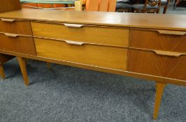 MID-CENTURY TEAK AUSTINSUITE SIDEBOARD, fitted six drawers, gilt stamp inside, 159 x 43 x 69cms (