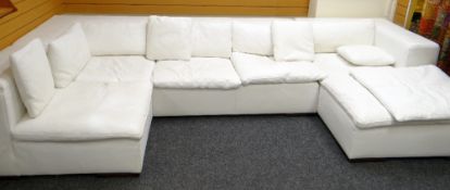 CONTEMPORARY ITALIAN 'VERDESIGN' WHITE LEATHER MODULAR SOFA SUITE, three separate units with ten