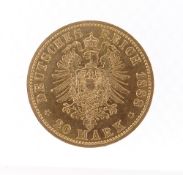 FRIEDRICH III GOLD 20 MARK COIN, 1888, German States - Prussia, 8.0gms