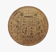 VICTORIA GOLD SOVEREIGN, 1872, young head, shield back, 7.9gms