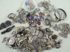 ASSORTED SILVER & WHITE METAL ITEMS comprising various charms, Sterling silver bracelet set with