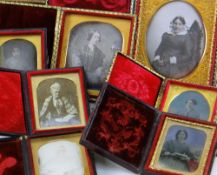 SIX VICTORIAN DAGUERROTYPYE / AMBROTYPES & A PHOTOGRAPH, all depicting women from about sixteen to