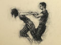 CARL CHAPPLE charcoal on paper Potrait of Beth Meadway & Andrea Battagia 51cm x 45cm glazed and