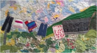 LYNDA NASH needlework Entitled 'The washing Line' 77cm x 45cm