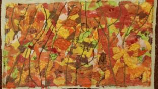 LYNDA NASH needlework Entitled 'Autumn Leaves' 50cm x 25cm