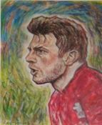 RAY THOMAS mixed media, portrait of Dan Bigg Biggar Signed by Dan Biggar 43cm x 43cm framed in