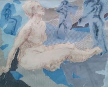 ANNA POYLA drawing and collage on paper Entitled 'Paper Dreams' 72.5cm x 52cm framed