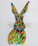 CHRISTINA HARTERY mixed media on stretched canvas Entitled 'The Hare' 50cm x 60cm