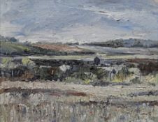 JOHN KNAPP-FISHER oil on board - stormy landscape with barn, signed, 39 x 49cms Provenance: