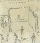 LAURENCE STEPHEN LOWRY (1887-1976) pencil on napkin tissue - The Old Hand Ball Court, Nelson,