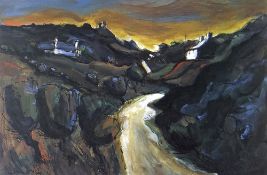 WILF ROBERTS limited edition (24/200) colour print - landscape with cottages, signed, 26.5 x 38cms