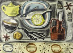 SUSAN GATHERCOLE pastel and gouache - entitled verso on Martin Tinney Gallery label 'Green Tea and