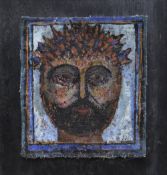 JACK JONES oil on canvas laid to board - head of Christ with crown of thorns, signed with