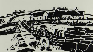 SIR KYFFIN WILLIAMS RA rare Gwasg Gregynog linocut printed by Gerard O'Shea on watermarked Gwasg