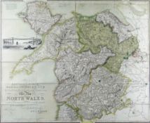 J & A WALKER Victorian coloured and engraved map - North Wales, dedicated to Marquis of Anglesey
