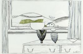 ALISTAIR CRAWFORD limited edition (56/85) hand-coloured lithograph - view through a window, entitled