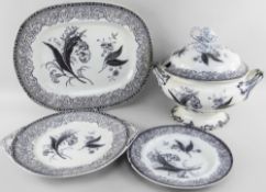 AN YNYSMEUDWY ALAMBRA PATTERN PART-DINNER SET comprising large twin-handled lidded tureen, 28cms