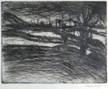 PETER PRENDERGAST etching - landscape with trees, signed and dated 1957, 42 x 51cms Provenance: