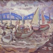 DAVID LLOYD GRIFFITH oil on board - entitled verso 'Boats at Foryd, Rhyl', signed verso, 37 x