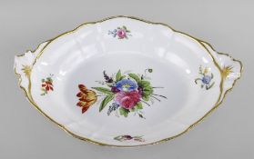 LARGE NANTGARW PORCELAIN OVAL CENTRE DISH lobed and with moulded fan handles, centred with spray