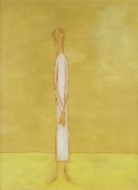FRANCES RICHARDS tempera on board - single figure on yellow background, entitled verso 'Honey',