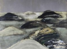 JACK CRABTREE mixed media on paper - hilly landscape, 27 x 36cms Provenance: Betty Evans Collection,