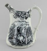 A POTTERY TRANSFER JUG COMMEMORATING THE CRIMEAN WAR attributed to Ynysmeudwy, of lobed form, having