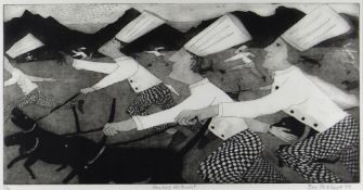 BEN PRITCHARD limited edition (11/36) etching - a group of chefs in uniform running in the same
