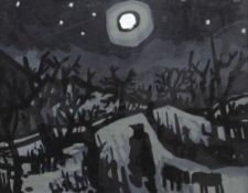 KARL DAVIES oil on board - entitled verso on Albany Gallery label 'Farmer and Moon I', signed