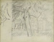 PIERRE BONNARD (French, 1867-1947) pencil - Etude de personage dans un Jardin, with stamped