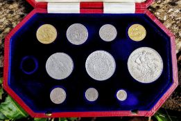 CASED EDWARD VII 1902 SPECIMEN COIN SET comprising ten coins including gold sovereign, half