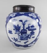 CHINESE BLUE & WHITE PORCELAIN '100 ANTIQUES' HAWTHORN JAR, 19th Century, painted in the Kangxi