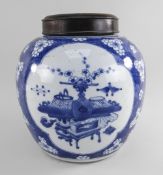 CHINESE BLUE & WHITE PORCELAIN '100 ANTIQUES' HAWTHORN JAR, 19th Century, painted in the Kangxi