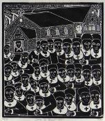 JOHN NDEVASIA MUAFANGEJO (Namibian, 1943-1987) limited edition (28/150) linocut - Evangelical