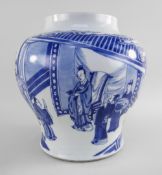 CHINESE BLUE & WHITE 'AUDIENCE' BALUSTER JAR, Kangxi, well painted in shades of blue with an