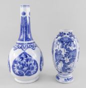 TWO CHINESE BLUE & WHITE PORCELAIN VASES, 18th/19th Century, comprising a Kangxi period slender