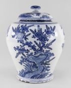 DUTCH DELFT BLUE & WHITE JAR AND COVER, De Drie Posteleyne Astonne c. 1700, painted in the Chinese