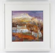 ELIZABETH HAINES acrylic on canvas - 'Under Carningli' Pembrokeshire, signed, 28.5 x 28.5cms