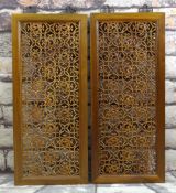 PAIR CHINESE ELM RETICULATED PANELS, decorated with stylised dragon roundels, metal hanging