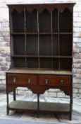 18TH CENTURY OAK DRESSER, boarded delft rack above potboard base, fitted two frieze drawers, 135 x
