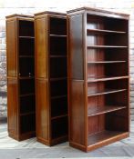 SET OF THREE CHINESE HARDWOOD TALL BOOKCASES, removable shelves, 101 x 37 x 198cms (3)