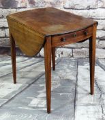 GEORGE III MAHOGANY PEMBROKE TABLE, moulded oval drop flap top, end drawer, tapering square legs, 76