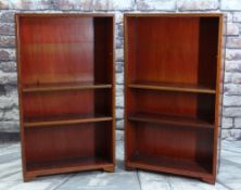 PAIR OF CHINESE HARDWOOD SMALL BOOKCASES, adjustable shelves, bracket feet, 76 x 27 x 132cms (2)