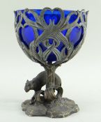 19TH CENTURY ELECTROPLATED PEDESTAL BON BON VASE, foliate stem modelled with a leopard on rockwork