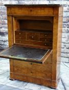 LOUIS-PHILIPPE MAHOGANY SECRETAIRE A ABBATANT, variegated grey marble top above frieze drawer, three