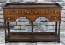 18TH CENTURY WELSH OAK DRESSER BASE, probably Swansea Valley, boarded top with shoes for rack,