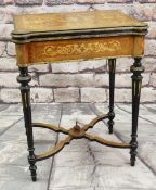 VICTORIAN LOUIS XVI STYLE EBONISED KINGWOOD MARQUETRY & GILT METAL MOUNTED CARD TABLE, foldover