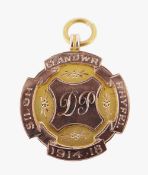 9CT GOLD PENDANT engraved with initials and date 1914-18, in vintage H. Samuel vintage box, 5.4gms